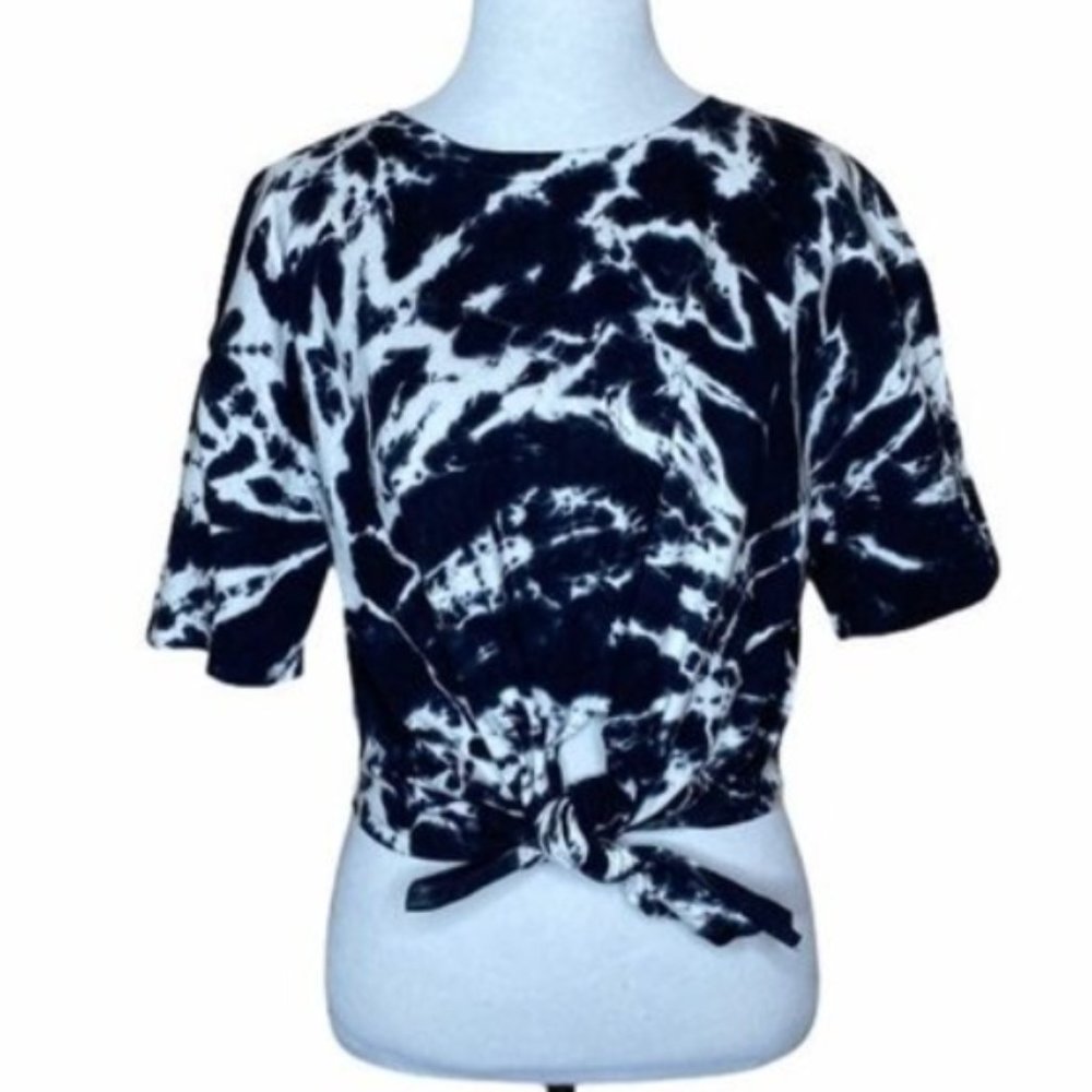 ZARA B/W Tie Dye Crop Top with Tie Front